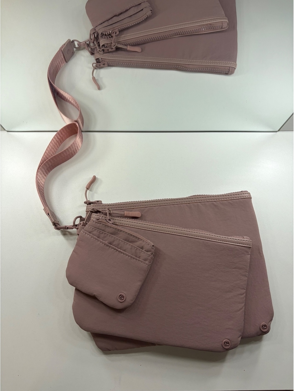 Pink Multi-Pouch Crossbody Bag with Adjustable Strap